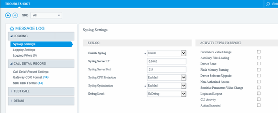 Syslog settings