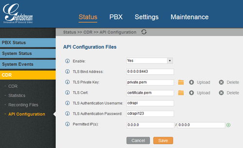 CDR. API configuration