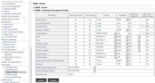 SMDR incoming record format