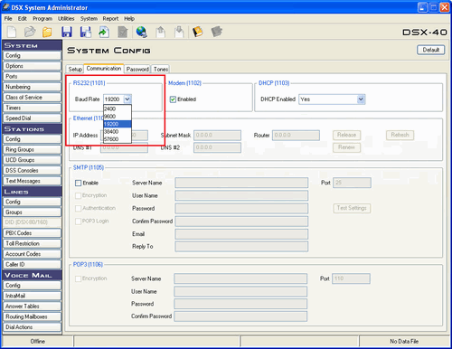 System. Communication settings