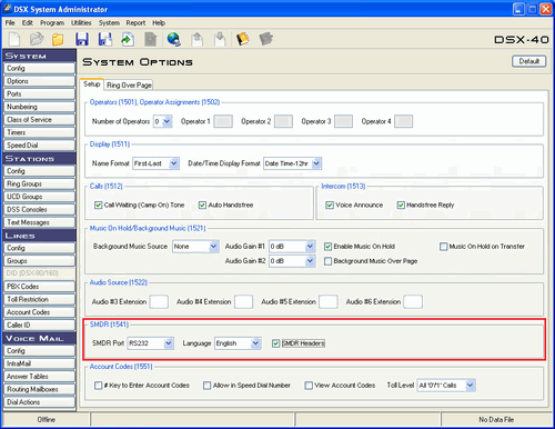 System. SMDR settings