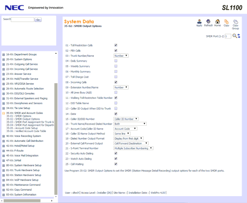 SMDR Output Settings