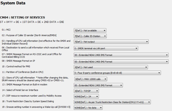 SMDR settings