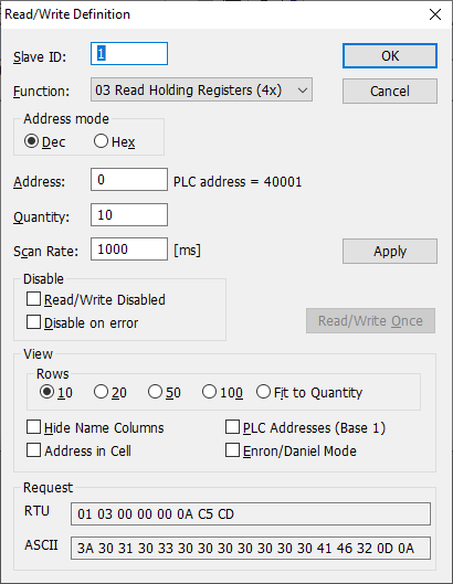 MODBUS poll:    MODBUS