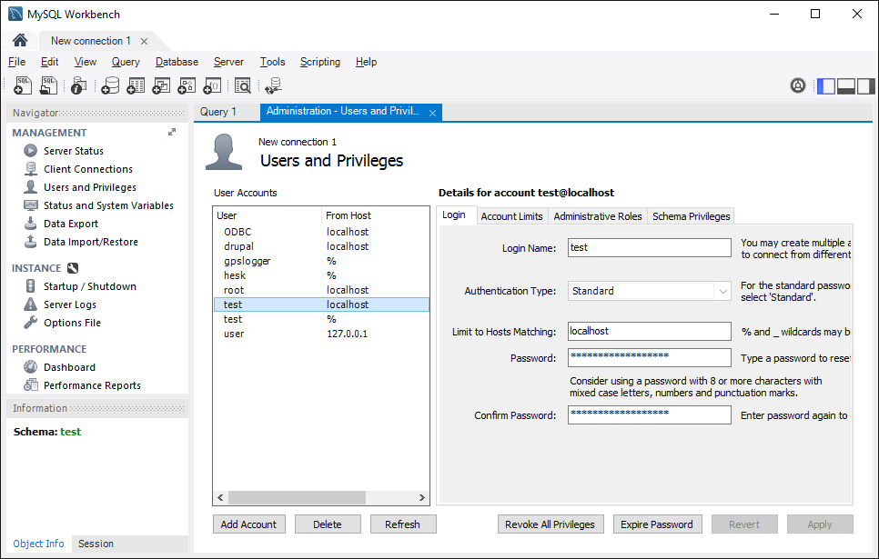 Экспорт данных в MySQL. Новый пользователь MySQL.